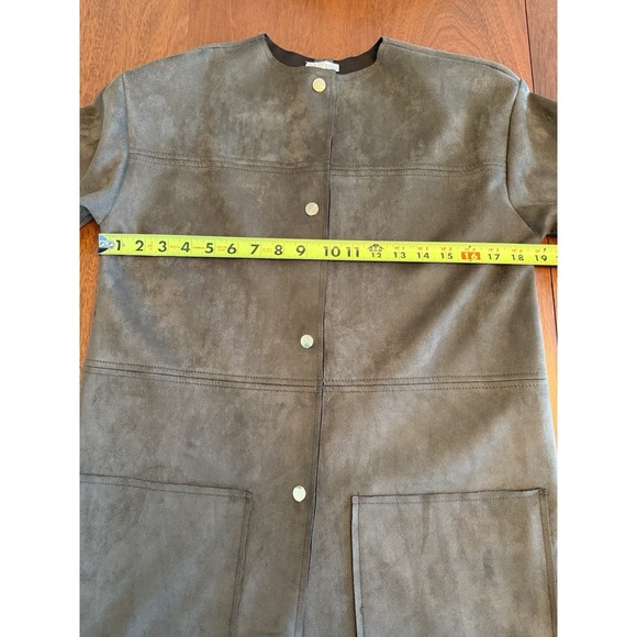 Zara Faux Suede Jacket Women's Size Small Olive Brown Snap Front WB Collection - Picture 4 of 10